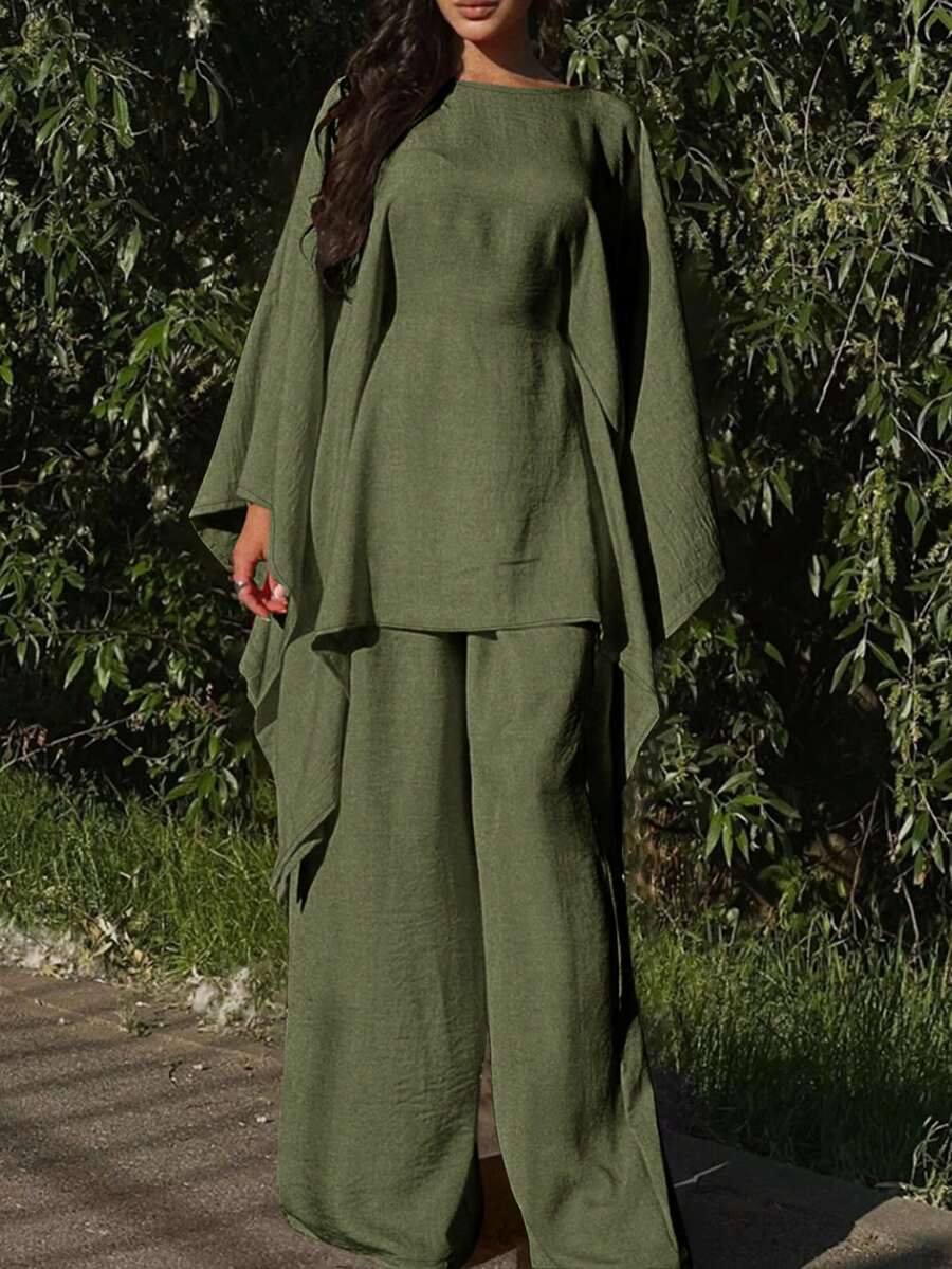 Damen Urlaubs-Lässig-Elegantes Falten-Taille Fledermaus-Ärmel locker sitzender Anzug