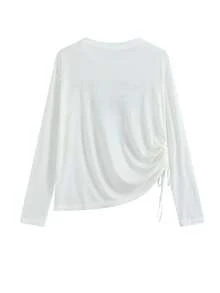 字母印花雪纺透视罩衫，韩国涂鸦风格，轻薄透气防晒T恤，长袖，夏季 - 白色 - 查看 3