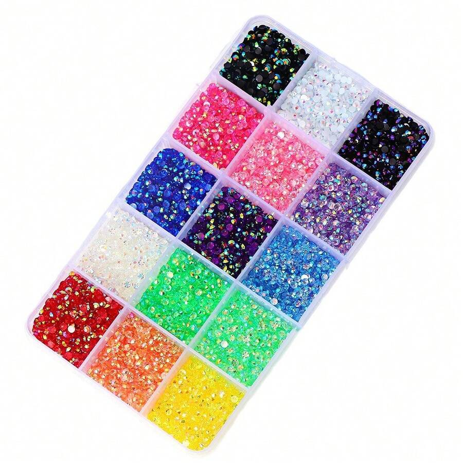 Componentes decorativos surtidos de diamantes de colores mixtos de 3mm, 4mm y 5mm en una caja de 15 ranuras para hacer fundas de teléfono de resina de gelatina con efecto AB - Diamante color nude - Ver 1