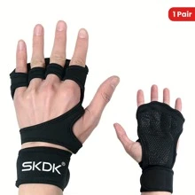 SKDK 1 par de guantes de entrenamiento con muñequeras - Agarre de silicona antideslizante, diseño de media-dedos, cierre ajustable, adecuado para gimnasio, yoga, ciclismo, dominadas, escalada. Disponible en colores negro y verde militar. Construcción duradera, unisex. Una opción ideal para accesorios de fitness, protección de manos para yoga y equipo de entrenamiento. Accesorios de gimnasio, calleras