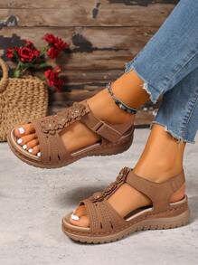 Sandalias de punta abierta de talla grande de estilo casual para 2025, sandalias romanas para mujer con hebilla y diseño de cierre de para uso en exteriores