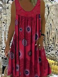 2 Women's Plus-Size Pajamas-Geometric Pattern Contrast Lace Skirt, Medium Elastic Round Neck Machine Washable Casual Wear In All Seasons, Comfortable And Opaque Fabric. - Xanh hoàng gia + đỏ rượu - Xem 4