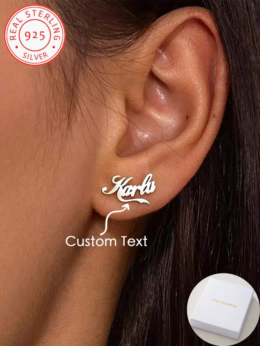 A Pair Of 925 Silver Can Be Customized English Name Earrings, Personalized Simple Letter Earrings, Fashion Simple Style, Daily Wear Ladies Jewelry