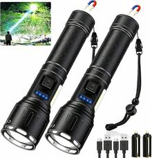 NEW Rechargeable Magnetic Flashlights High Lumens, Super Bright LED Powerful Flashlight 8 Modes With COB Work Light,  Handheld Flash Light For Camping(2 Pack With Paper Box, Black) The Best Gift - màu đen - Xem 1