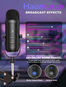 Haomuren Gaming Microphone Kit For Phone/PC/Laptop,Podcast Condenser USB Mic With Boom Arm, Cardioid Microphone With Mute Button,Echo Volume Gain Knob,Adjust Monitor For Living Streaming, Recording, Podcasting, No Lightning Adapter - Black - View 6