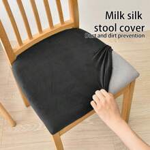 [4pcs Stretchy Chair Covers] 4pcs Stretchy Solid Color Brushed High Elasticity Chair Covers   Soft Comfortable Retro Style Slipcovers With Adjustable Ties For Dining Chairs, Office & Home Decor   Hand Wash Only