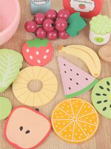 1 Set de juguete de casa de madera, juego de simulación, Set alimenticio para niños pequeños mayores de 3 años - 16 piezas de juguetes de estilo americano para frutas, verduras y aperitivos, juegos de roles de cocina Montessori, regalos educativos para fiestas de cumpleaños