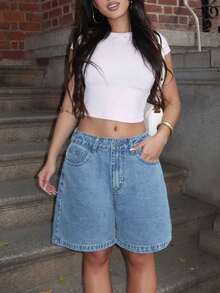 Women's Casual Washed Bermuda Denim Shorts