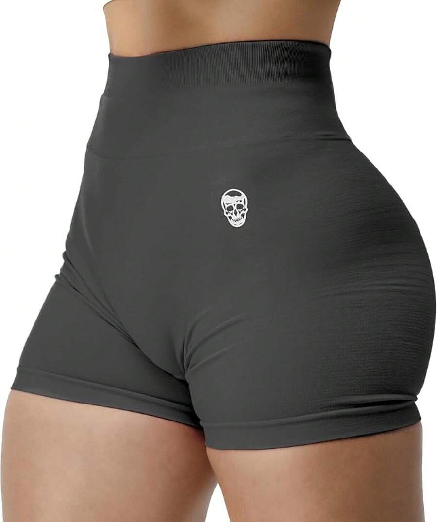 Gymreapers Seamless Workout Shorts High Waist Biker Shorts Women Athletic Gym Running Pilates Yoga Sport Short Halloween Christmas New Year - Flat Gray - View 1