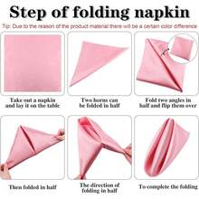 New-2025  12 Piec Satin Napkins Soft Dinner Napkins Square Table Napkins 17 X 17 Inch For Rtaurant Weddings Party Dinner Dration (Pink) - 粉紅色 17 x 17 英寸 - 查看 3