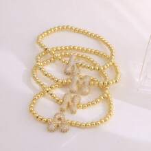 1pc, 18k Gold Plated A-Z Initial Bubble Bracelet Classic Fashion CZ Pave Charm Beads Stretch Design Gift