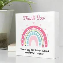 1pc,Thank You Teacher Wooden Box Sign, Ideal Back To School Season Teacher's Day Desktop Gift Decoration, Suitable For Teacher's Office, Thank You Teacher Gift