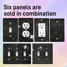 1 件闪亮水晶闪光墙板盖，闪亮黑色水钻灯开关盖，装饰灯开关或插座，墙板插座盖，装饰卧室厨房家居装饰 - 黑色 - 查看 3