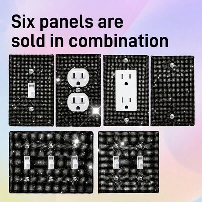 1pc Shiny Crystal Sparkle Wall Plate Cover ,Bling Black Rhinestone Light Switch Cover,Decorator Light Switch Or Receptacle Outlet ,Wall Plate Outlet Covers,Decorative Bedroom Kitchen Home Decor