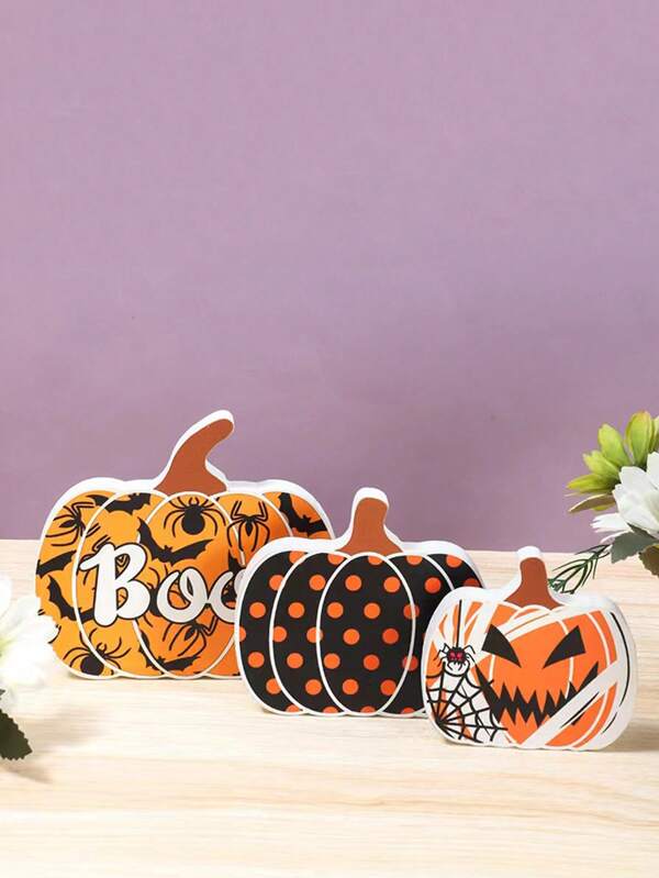 1pc Creative Wooden Pumpkin Ghost Decor Piece - Farmhouse Style Home Room Decoration - Holiday Thanksgiving Seasonal Wall Art - Halloween Christmas Decor