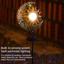 NetHong LED Solar Power Moon Sun Flame Sta.Ke Lights Outdoor Garden Path Luminous Decor - Copper a - View 2