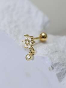 EleRunis 1 pieza Pendientes de botón de bola sin costuras de flor de plata de ley 925, adecuados para uso diario, boda, fiesta, compromiso, aniversario, Día de San Valentín y otras ocasiones - Dorado - Ver 5