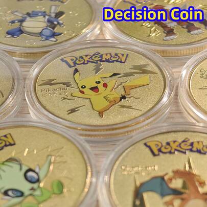pokemon 4pcs/Set Or 1pc Pokemon Commemorative Coin: Decision Coin, Indication Coin, Cartoon Collectible Coin, Suitable As Gift For Friends On Holidays And Birthdays, Fixed Style