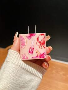Modische pinke Soda-Flasche & Meeresbewohner-Muster Ladekabel-Schutzcase mit Kabelaufroller, TPU Datenkabel-Schutz kompatibel mit iPhone 16/15, 14 Pro Max, 13, 12, 11 Ladezubehör, Handyzubehör