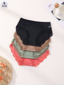 4 PCS Women's Lace Milk Silk Splicing Panties Low Waist Comfortable Briefs - Multicolor - View 2