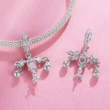 WOSTU 1 pieza Colgante lindo de lazo de plata de ley 925, colgante de tacones altos de cerezo rosa, colgante adorable para mujer, apto para collar, pulsera, joyería de moda, regalo
