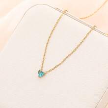 1pc Minimalist Stainless Steel 12 Birth Zodiac Birthstone Heart Pendant Necklace, Monthly Stone