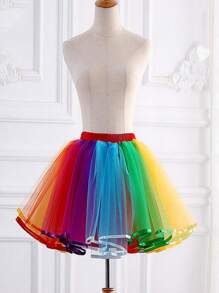 Neuer Regenbogen Tüllrock Lolita Bühnenauftritt Ballett Bonbonfarbe Rock mit Krinoline