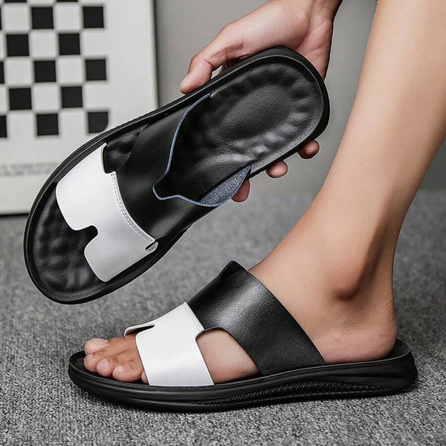 New Men's Summer Classic Color Block Fashion Design Massage Soft Bottom Thong Sandals, Outdoor Beach Holiday Style, Comfortable Slip-On Flip Flops