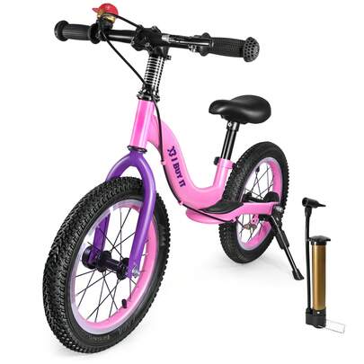 I BUY IT 16 Inch Balance Bike With Brake And Kickstand, Kids Balance Bike For 3-7 Years Old Children's Training Bicycle With Footrest, Handbrake And Adjustable Seat - Pink