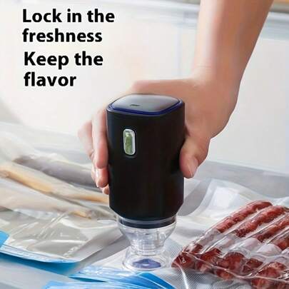 [Portable Vacuum] Handheld Household Vacuum Machine, 5.1*2in Vacuum Sealer,Vacuum Sealer Machine,Mini Vacuum,Sealing Machine,Vacuum Storage Bags,Electric Vacuum Pump Reusable Vacuum Bag 4pcs (22 * 21cm) + 1pc (26 * 34cm), USB Vacuum Machine