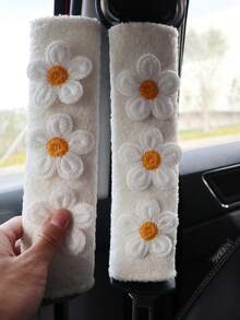 1 buah/2 buah Pelindung Bahu Sabuk Pengaman Mobil Motif Bunga Segar, Lembut dan Nyaman - Satu-Ukuran - View 12