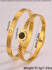 Camhanno Conjunto de 2 pulseiras vintage multicoloridas de aço inoxidável com design exclusivo em formato de coração para uso diário, presente perfeito para homens e mulheres, joias da moda