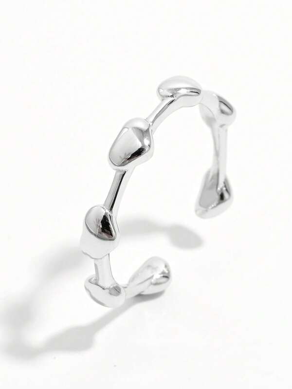 1 pieza Elegante anillo de plata de ley 925 con forma de corazón ajustable, minimalista y clásico, regalo de joyería para mujeres, accesorio chic para fiestas