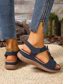 Sandalias romanas de estilo casual de talla grande 2025 con punta abierta, mujeres, sandalias planas con correa de gancho y bucle y punta abierta