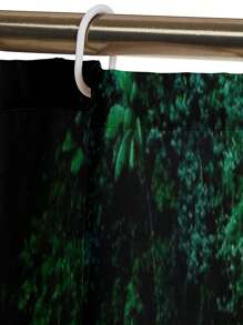 1pc/4pcs Charming Forest Waterfall With Green Leaves & Plant Pattern Bathroom Decorative Waterproof Shower Curtain Set, Includes 12 Hooks, Bathroom Anti-Slip Mat, U-Shaped Floor Mat And Round Toilet Lid Cover, Versatile Bathroom Set Back To School