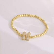 1pc, 18k Gold Plated A-Z Initial Bubble Bracelet Classic Fashion CZ Pave Charm Beads Stretch Design Gift