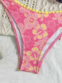 Ladies' New Western Style Fashionable Beach Vacation Casual Floweret Print Backless Bikini Two Pieces Swimsuit Set Summer - Multicolor - View 6