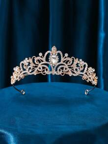 1 个玻璃皇冠，1 个优雅金色公主头带发饰，女士皇冠，适合舞会、生日派对、婚礼、拍照、选美、角色扮演、合金水钻新娘皇冠头饰、派对装饰