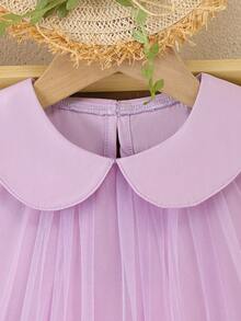 年轻女孩甜美网眼分层公主裙，无袖领礼服，夏季 - 淡紫色 - 查看 3