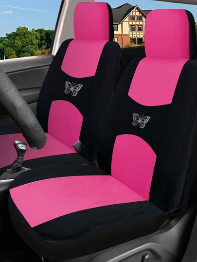 2pcs/4pcs Universal Car Seat Covers, Thin Fabric Anti-Dirty Cushion Covers, Rhinestone Butterfly & Crescent Cutout Breathable Elastic Mesh Seat Covers (Note: Sizes May Not Fit All Car Models)
