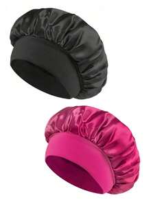 1pc Silk Bonnet For Sleeping, Satin Hair Bonnets, Soft Elastic Band Silk Sleep Cap, Silk Hair Wrap For Curly Hair Home Bathroom Decor Summer - Dusty Blue - View 3