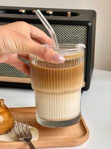 1套咖啡杯套装-（带盖吸管款和裸杯款）简约透明咖啡杯，家用冷饮杯，牛奶杯，果汁杯，汽水杯，冰淇淋杯-厨房小工具，咖啡厅，餐厅，夏季旅行咖啡杯套装 - 彩色 - 查看 9