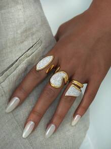Frminee 3 bucăți de vară pentru femei, la modă, de lux, placate cu aur de 18k, set de inele stivuibile din oțel inoxidabil, inele cu zirconiu cubic, cadouri de sărbători, accesorii populare romantice de Ziua Îndrăgostiților, accesorii de bijuterii populare pentru petreceri, inele de zi cu zi, inele de promisiune, inele de logodnă pentru femei, adolescente, bijuterii, cadouri