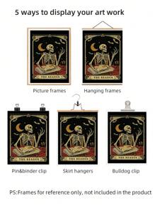 1 pieza Impresión de arte de pared de lector de tarot gótico, Halloween esqueleto amante de los libros, póster de bruja de biblioteca con símbolos sagrados, decoración sin marco de academia oscura para dormitorio espeluznante/rincón de lectura, regalo místico y decoración de fiesta (Impresiones de pared ocultas de vuelta al colegio)