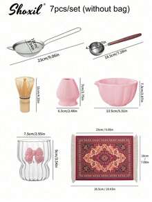 shoxil 7 件套高级抹茶茶道套装 - 完整的日本传统套装，配有竹制搅拌器、茶碗、勺子和筛子，以及可作为礼物赠送的便携包（居家/咖啡馆/茶馆必备）返校