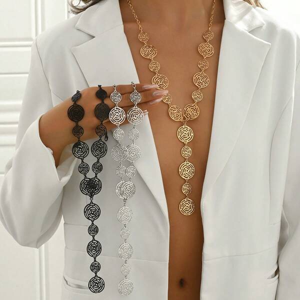 Collier long fashion géométrique en spirale en forme de toile d'araignée, adapté pour les femmes comme cadeau, pour les vacances et le port quotidien