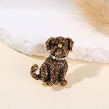 1 pieza Broche de perro con piedras de colores de aleación de zinc brillante y creativo, pasador de solapa minimalista y de moda para traje/abrigo, mochila unisex para la escuela