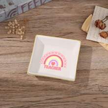 1pc Teacher Ceramic Jewelry Plate Pink Pattern Tray Gift, A Thoughtful Gift For Teachers, Express Your Love For Teachers, Suitable For Back To School Season Teacher's Day, Ideal Ring Jewelry Plate Gift