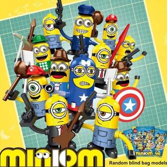 Minions 1 st Minions Big Eye söta bilmonteringsbyggklossar, ornament, blindväska, skrivbordsdekoration, idealisk present till jul, Halloween, påsk, födelsedag, familj och vänner