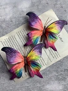 1 件复古优雅双层雪纺蝴蝶发夹，复古波西米亚花卉印花多功能发饰，适合所有季节爪夹发夹发夹 - 蝴蝶薄紗髮夾/多色 - 查看 4